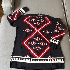 Lauren Ralph Lauren Black Sweater with Red and Cream Patterns